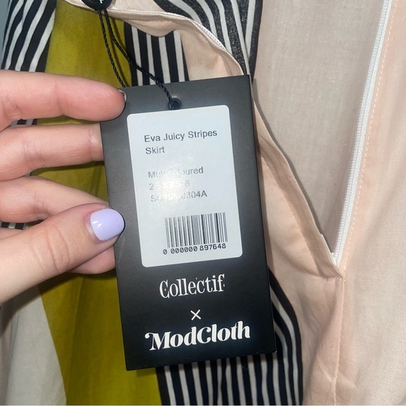 Modcloth x Collectif Eva Juicy Pink and Green Stripes Swing Skirt XXS - Picture 8 of 9